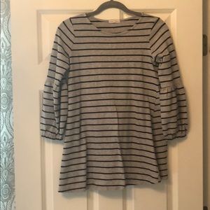 Tunic/dress 100% cotton grey/navy bubble sleeve